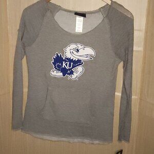 University Of Kansas New Grey Distressed Lightweight Sweatshirt 7